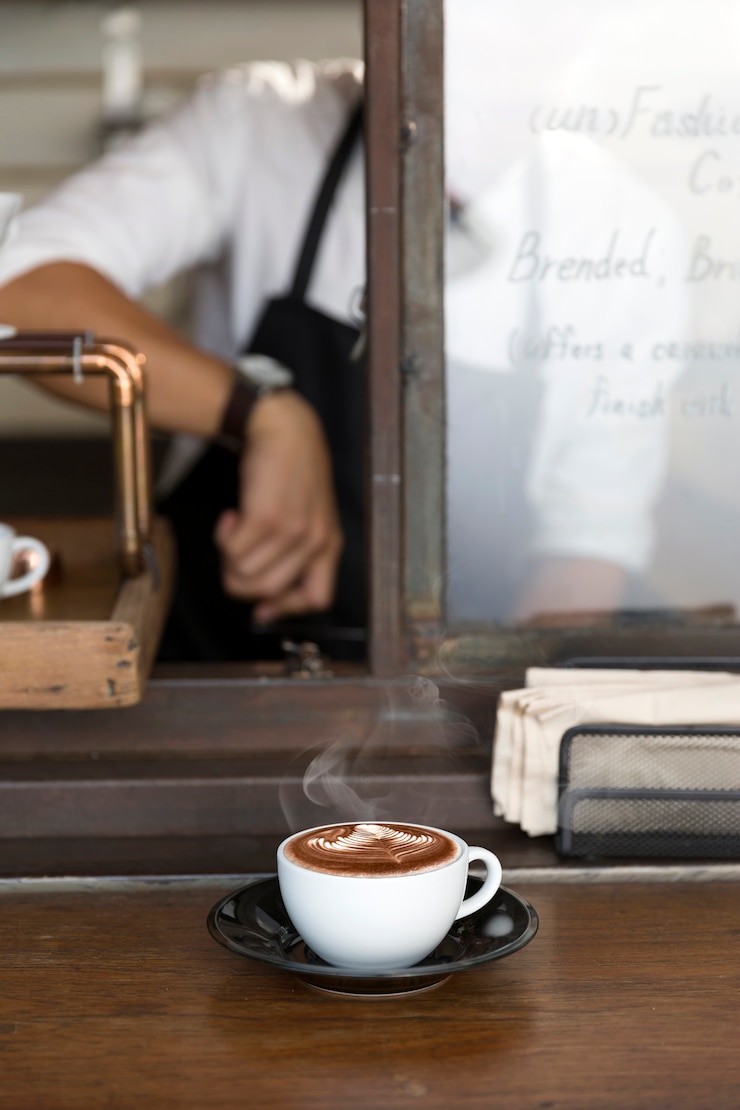 Zdjęcie gorąca kawa mocha na stole