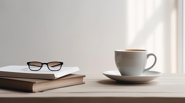 Gorąca kawa z książkami na tle edukacji wiedzy na stole ŚWIATOWY DZIEŃ KSIĄŻKI I PRAW AUTORSKICH