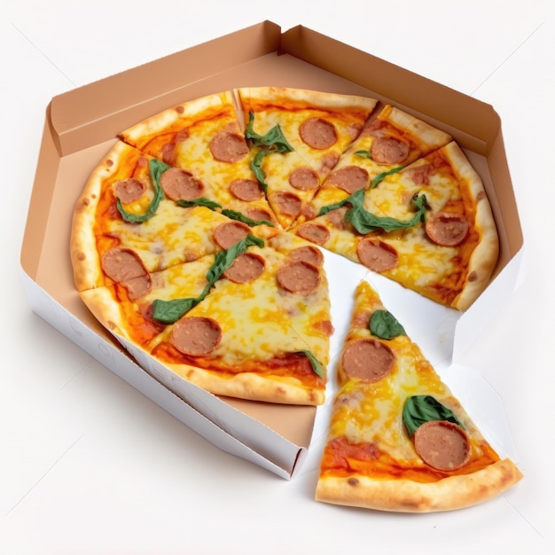 Gorąca włoska pizza na białym tle generatywne AI