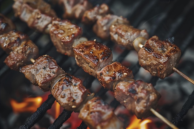 Gorące Dymne Skewers Sizzle na grillu