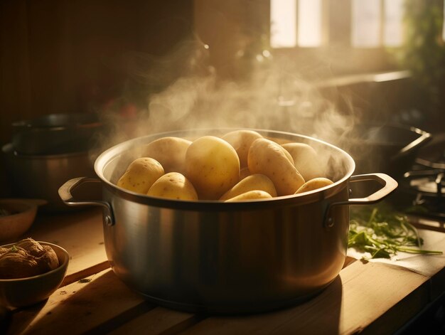 Gorące ziemniaki kuchenne gotowane w garnku