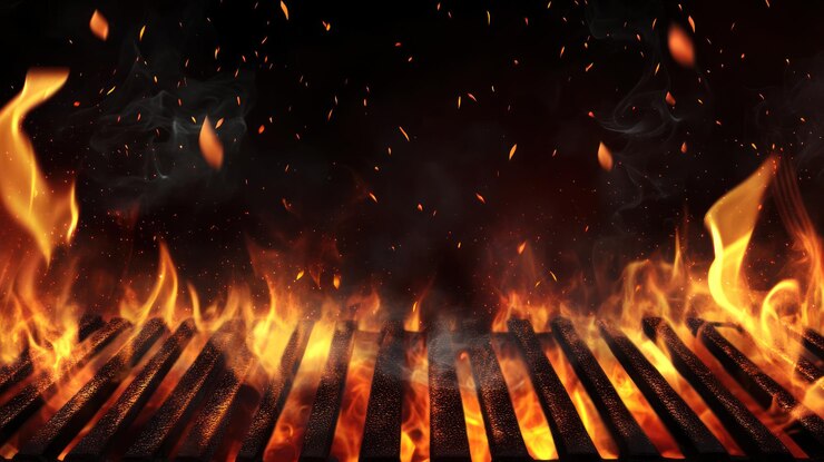 Zdjęcie gorący grill z płonącymi żarami
