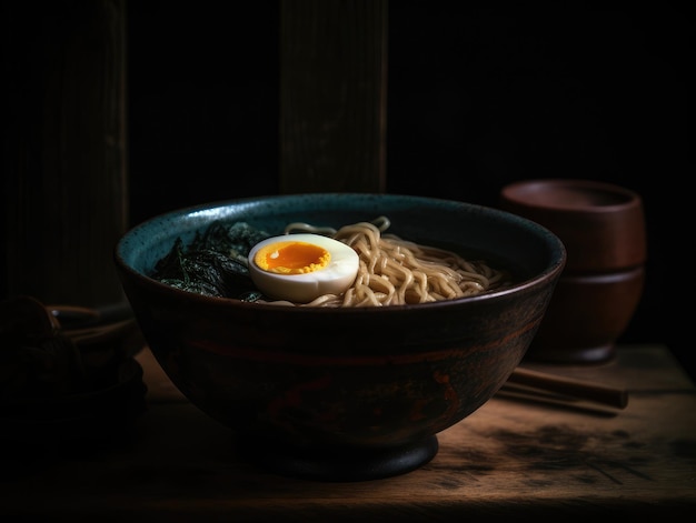 Zdjęcie gorący, pyszny japoński makaron ramen z jajkiem generative ai