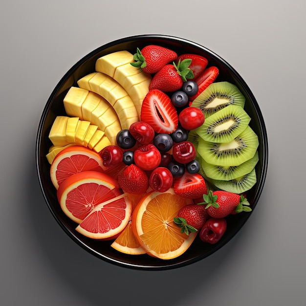 Zdjęcie górny widok miski z owocami w stylu tęczy