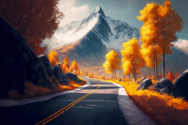 Górska droga w pięknym sezonie jesiennym