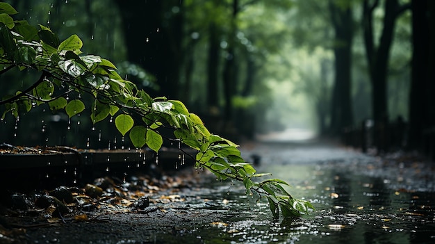 Zdjęcie górska melancholia deszczem przemoczone liście closeup