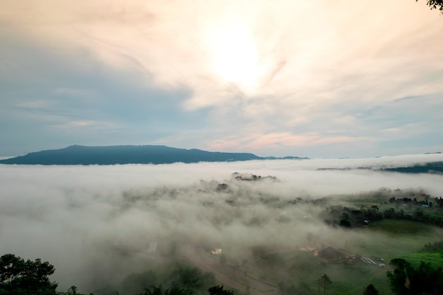 Górska sceneria z mgłą Phetchabun Tajlandia