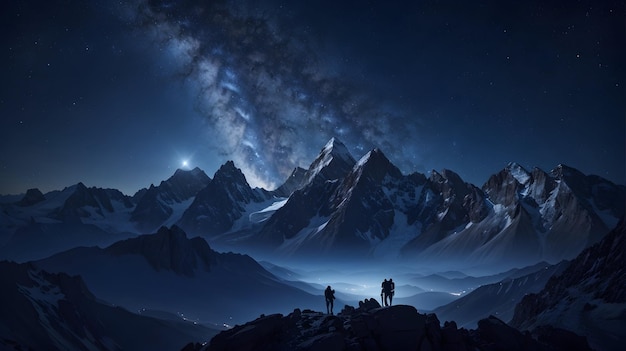 Zdjęcie górski krajobraz w nocy
