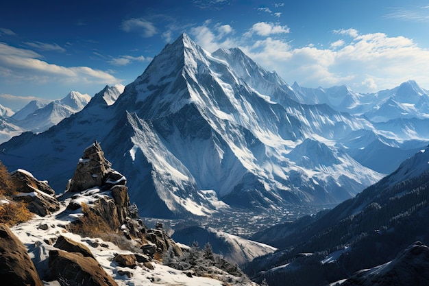 Góry Himalajów pokryte śniegiem Generatywna sztuczna inteligencja Piękny widok