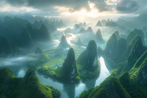 Zdjęcie góry i rzeki w prowincji guangxi w chinach