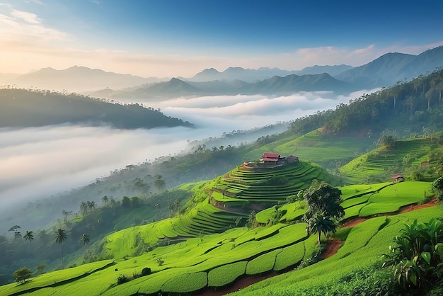 Góry pod mgłą rano Zadziwiające krajobrazy przyrody tworzą Keralę Boże własne Kraje Turystyka i podróż Koncepcja obrazu Świeży i relaksujący typ obrazu przyrody