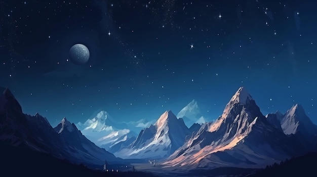Góry pod rozgwieżdżonym nocnym niebem Generacyjne obrazy wysokiej jakości AI