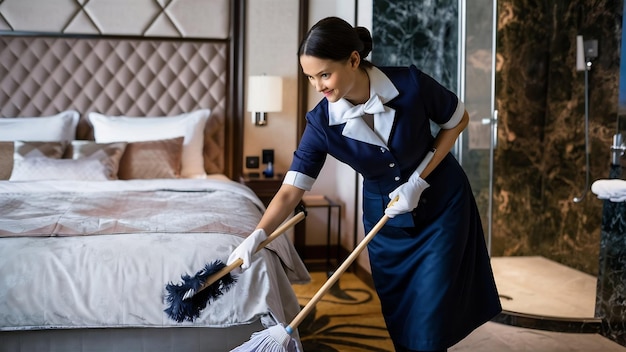 Gospodyni sprzątająca pokój w hotelu