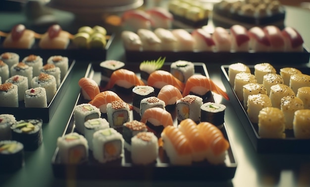 Gotowanie żywności i wyśmienita kuchnia z sushi w restauracji dla gościnności zdrowotnej i żywienia