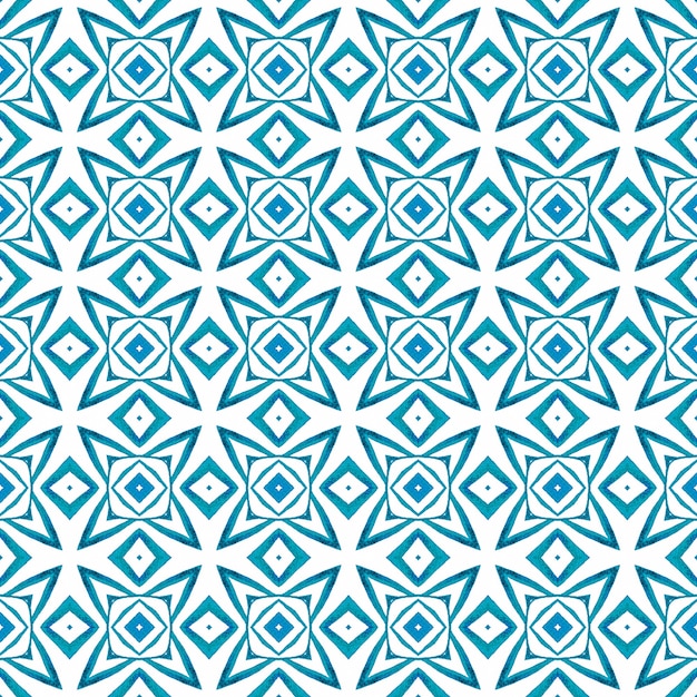 Gotowy do pobrania nadruk tekstylny, tkanina na stroje kąpielowe, tapeta, opakowanie. Niebieski oryginalny boho chic letni projekt. Zielona geometryczna granica akwarela chevron. Wzór akwarela Chevron.