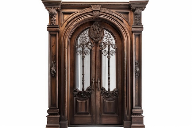 Gotycki drewniany model drzwi w izolacji na białym tle kawałek projektu ze ścieżką przycinającą