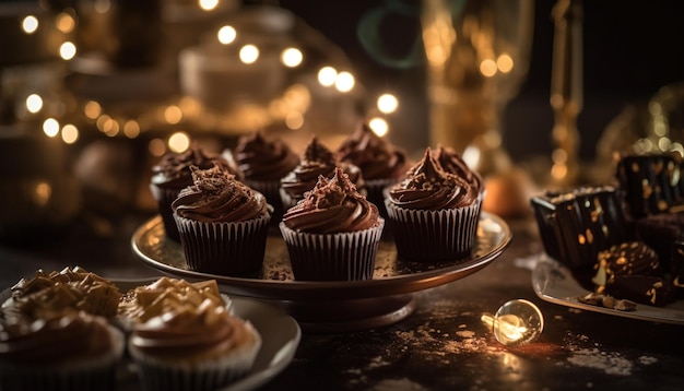 Gourmet czekoladowe cupcakes słodki rozkosz generowany przez sztuczną inteligencję