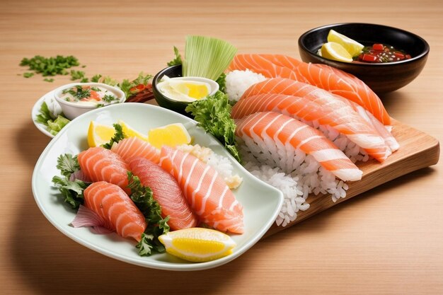 Gourmet Fresh Seafood Delight z Sushi Sashimi i Wasabi przez Generative AI