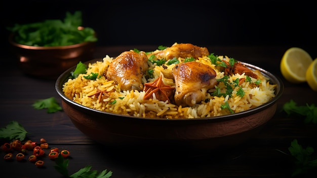 Zdjęcie gourmet kurczak biryani z parzonym ryżem basmati