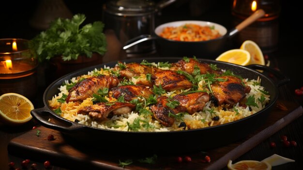 Gourmet kurczak biryani z parzonym ryżem basmati