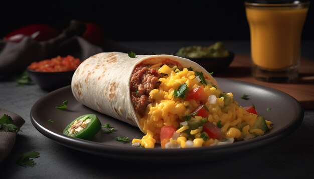 Gourmet taco z świeżym mięsem i warzywami generowanymi przez sztuczną inteligencję