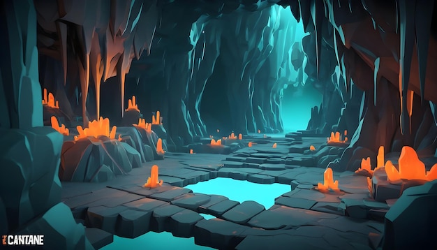Gra platforma kreskówka podziemna jaskinia fantasy świat krajobraz 2D UI projektowanie dla PC lub telefonu komórkowego