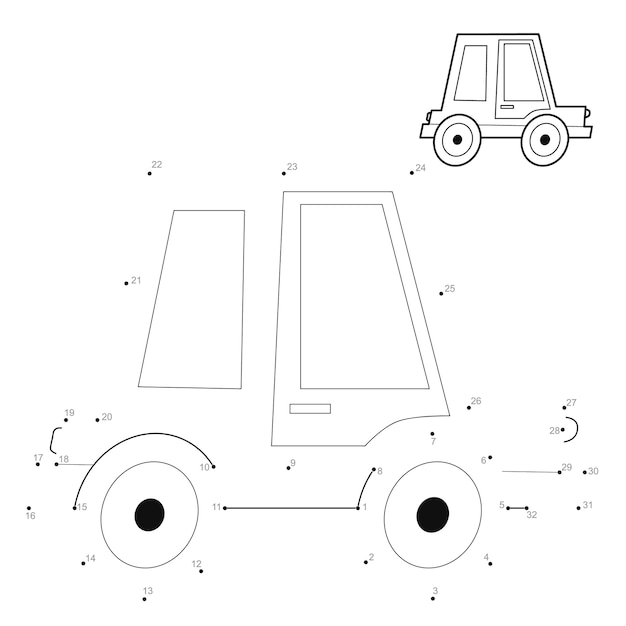 Zdjęcie gra połącz kropki z ilustracją samochodu