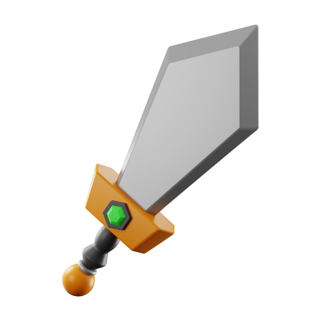 Gra premium miecz ikona renderowania 3d na na białym tle
