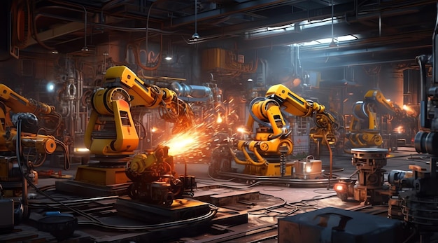 Gra robotów w fabryce ze słowami „zew cthulhu” po lewej stronie