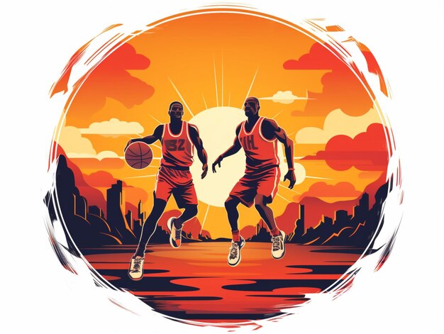 Gra w koszykówkę o zachodzie słońca.