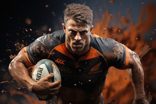 Zdjęcie gra w rugby jest próbą wytrzymałości i siły, pokazującą sportowość i pracę zespołową, ekscytującym sportem, który ucieleśnia wytrzymałość i determinację na boisku.