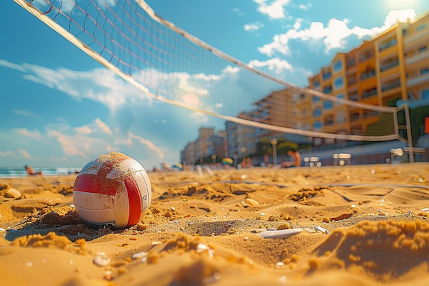 Zdjęcie gra w siatkówkę plażową rozgrywa się na piaszczystej arenie