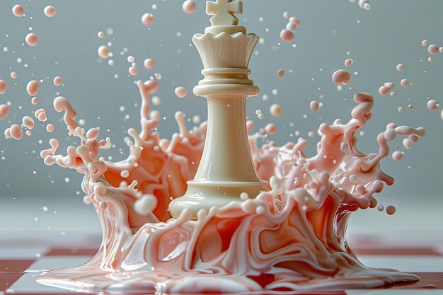 Gra w szachy abstrakcyjna królowa w kształcie kreskówki wykonująca potężny atak pokazujący wszechstronność i dominację tej królewskiej figury