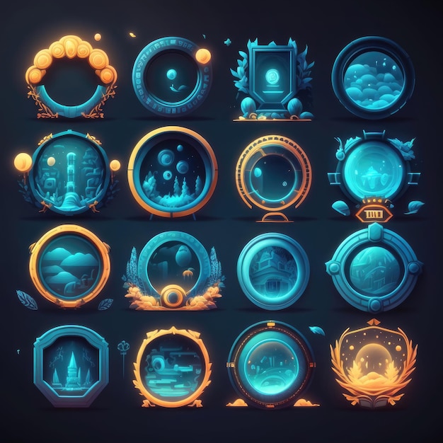 gra z okrągłą ramką gui wygenerowany przez ai baner internetowy hud futurystyczna niebieska ilustracja gry z okrągłą ramką gui