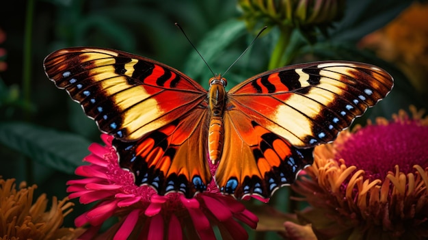 Graceful Flutterby Majestatyczny motyl siedzący na żywym kwiecie GenerativeAI