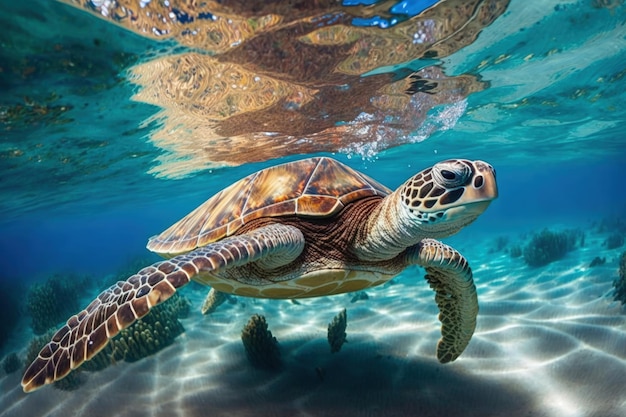 Graceful Journey Sea Turtle Szybowanie w krystalicznie czystych wodach Generacyjna sztuczna inteligencja