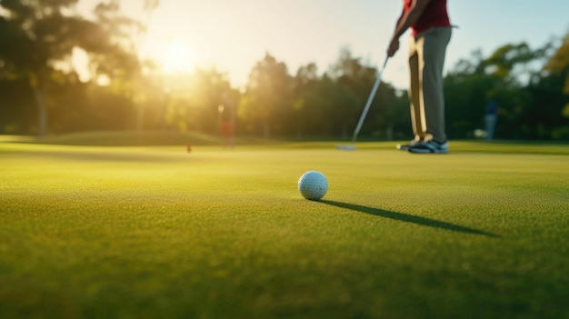 Gracz w golfa na profesjonalnym polu golfowym, wygenerowany przez sztuczną inteligencję