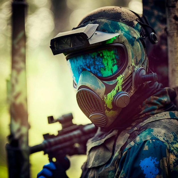 Gracz w paintball z maską ochronną Technologia Generative AI