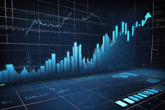 Graf ekonomiczny z wykresami na rynku akcji dla biznesowych i finansowych pojęć i raportów abstrakcyjny niebieski tło wektorowe