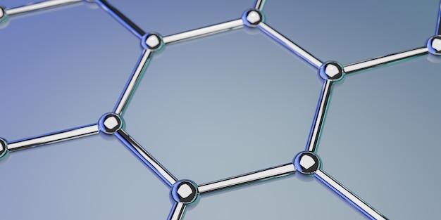 Grafenu cząsteczkowa nano technologii struktura na błękitnym tle - 3d rendering