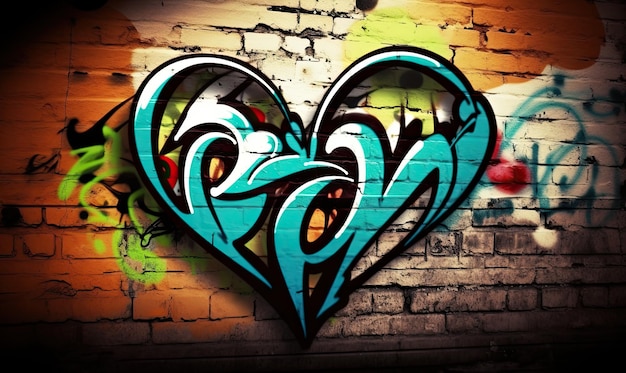 Graffiti symbol serca reprezentuje miłość w mieście Tworzenie przy użyciu generatywnych narzędzi sztucznej inteligencji