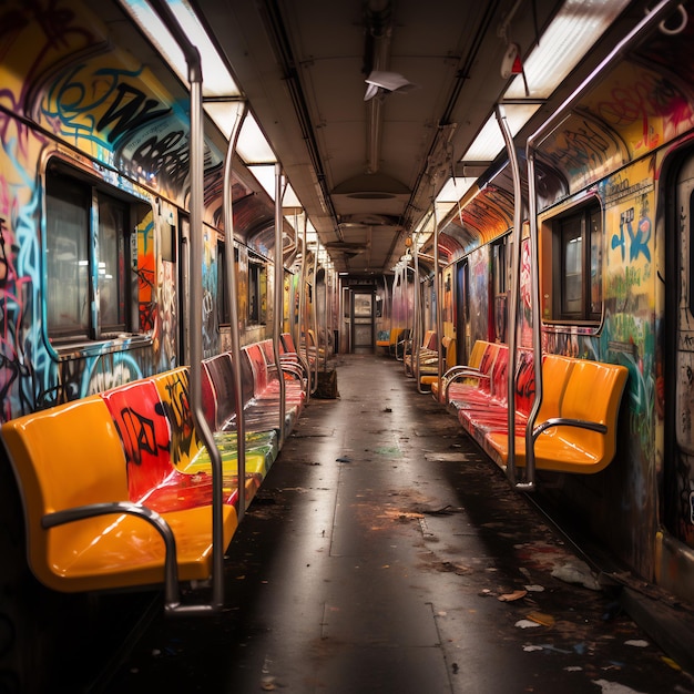 graffiti w pociągu metra zdjęcie zrobione profesjonalną kamerą 8k