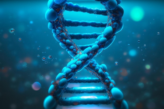 Graficzne przedstawienie helisy ludzkiego DNA w płynie ustrojowym Generative AI