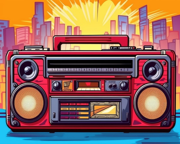 Graficzne tło przedstawia boombox na miejską imprezę muzyczną Ilustracja Generacyjna sztuczna inteligencja