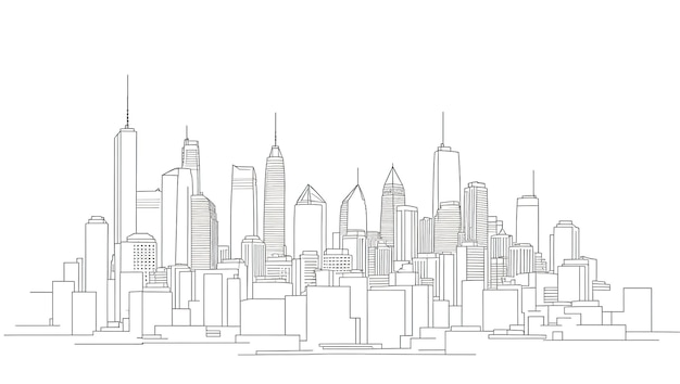 Graficzny czarno-biały pejzaż miejski szkic generatywnej sztucznej inteligencji