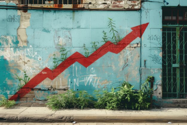Graficzny wykres wzrostu na murze miasta symbolizujący rozwój gospodarczy