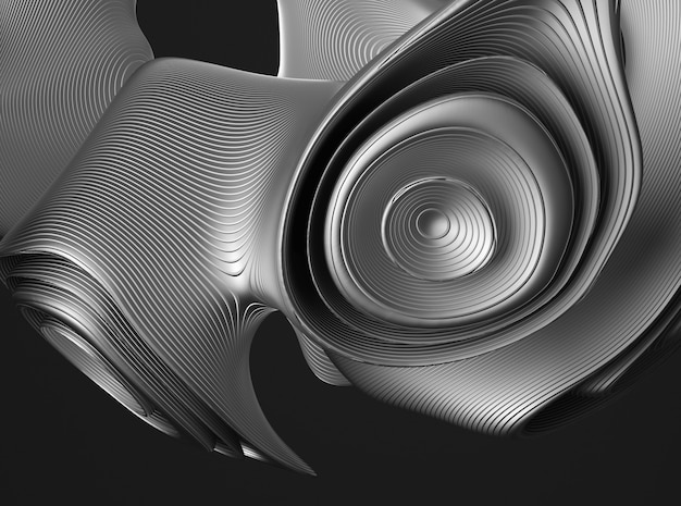Grafika 3d Z Częścią Monochromatycznego Czarno-białego Surrealistycznego Obiektu Kulistego W Organicznej Krzywej