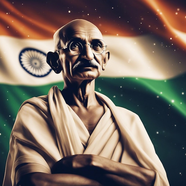Grafika cyfrowa w stylu flagi indyjskiej Mahatmy Gandhiego wygenerowana przez sztuczną inteligencję