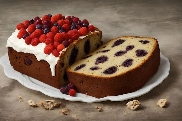 Grafika generatywna Loaf Cake z pokrojonymi owocami autorstwa AI