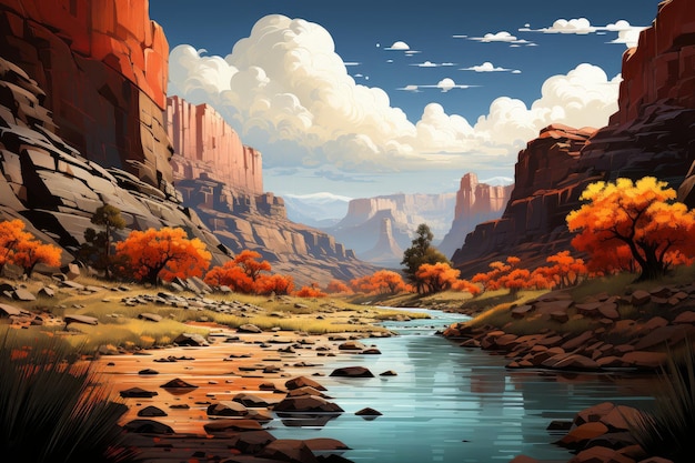 Grafika inspirowana naturą Sceny Stwórz spokojny krajobraz kanionu